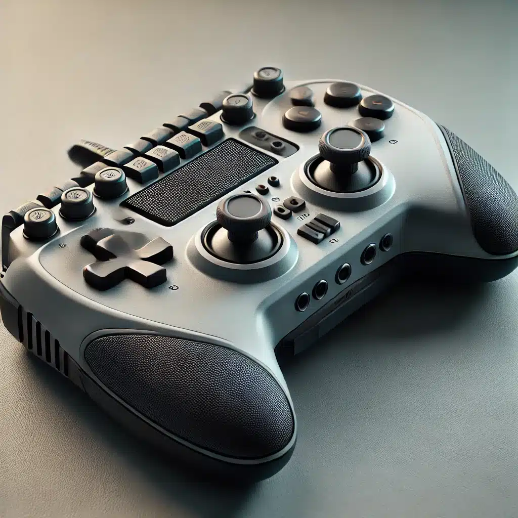 "An image of an accessible 3D-printed gaming accessory designed for visually impaired users. The accessory features enlarged, high-contrast buttons with tactile markings for easy identification. It has a wide, sturdy base to ensure stability during use, making it user-friendly and slip-resistant. The design is minimalist, with smooth, clean edges, and is showcased on a neutral, flat surface under even lighting. This image emphasizes the practicality and inclusivity of 3D-printed designs for accessibility."